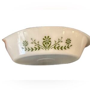 Vintage Glasbake Divide Bakeware Casserole Dish‎ White&Green Flower Pattern